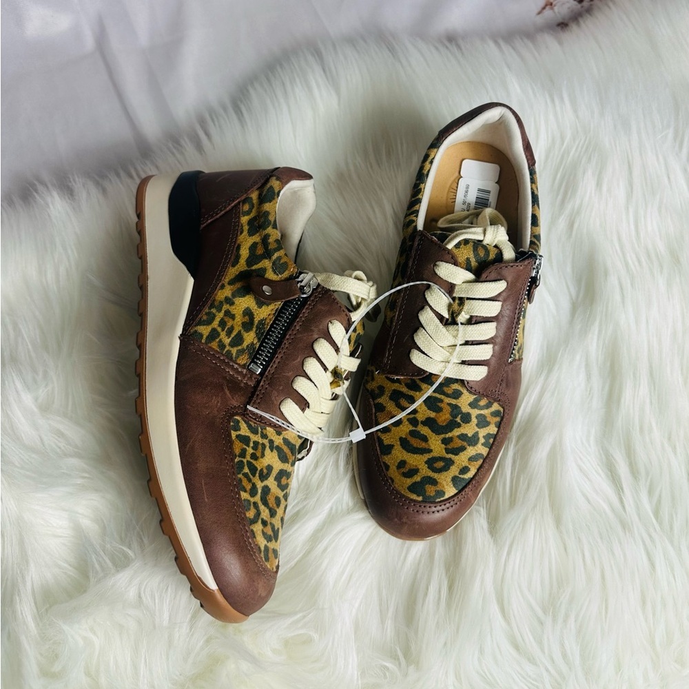 Leopard Print Brown Casual Sneakers with Cream Laces - Women - Picture 4 of 9